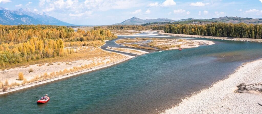 Shot from above of a private scenic float in Jackson Hole