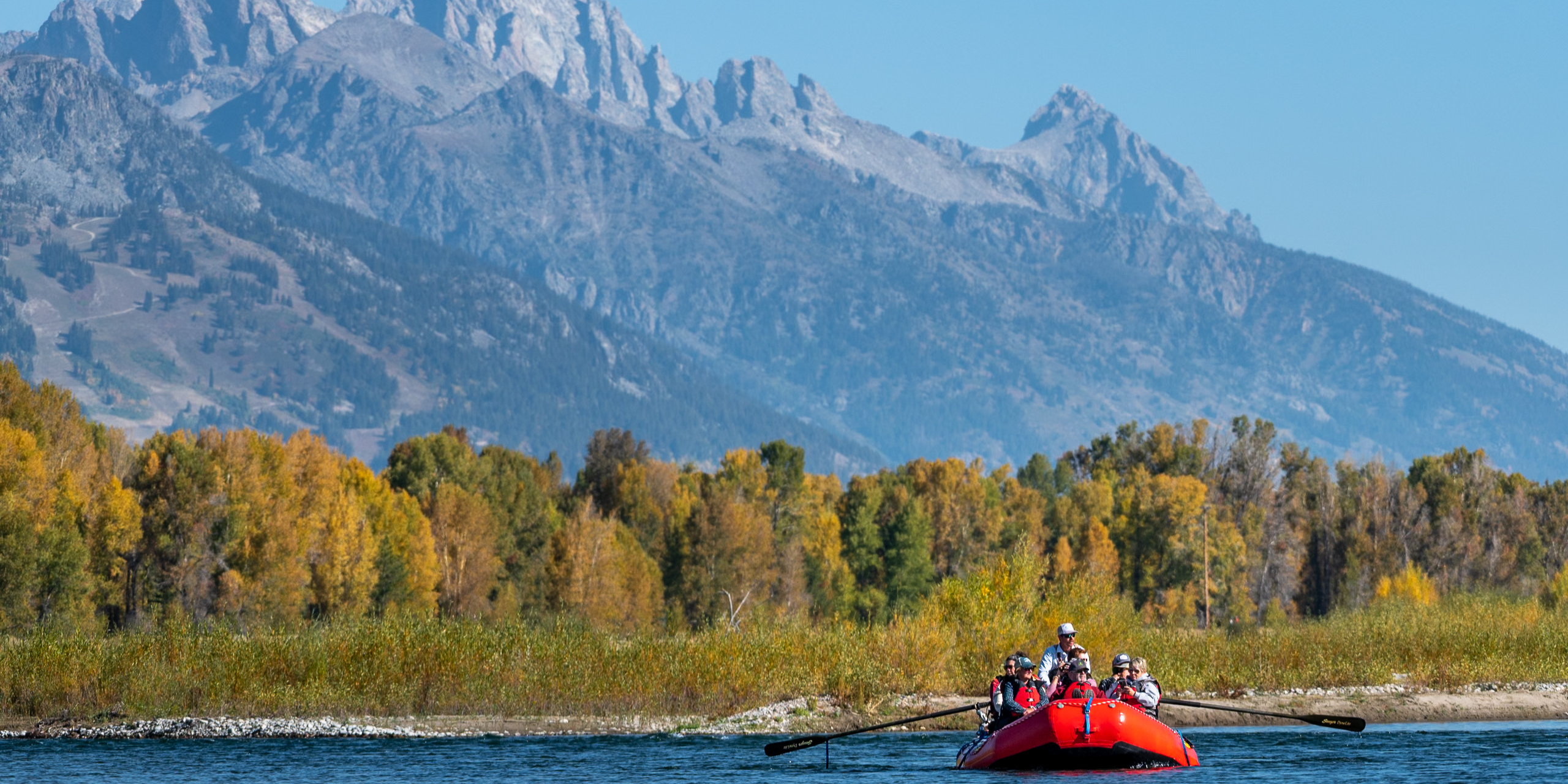 public snake river scenic float and big mountains in background