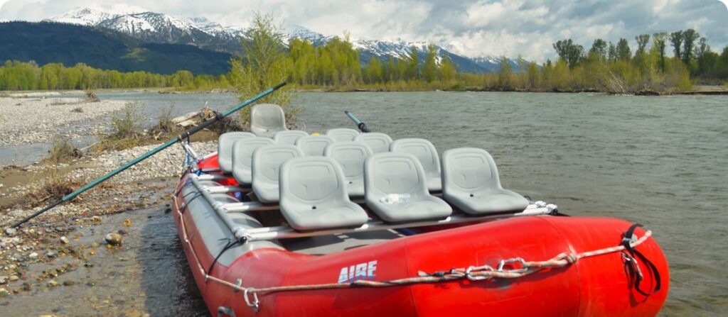 A custom Snake River float tours raft frame ready to go on a scenic float trip.