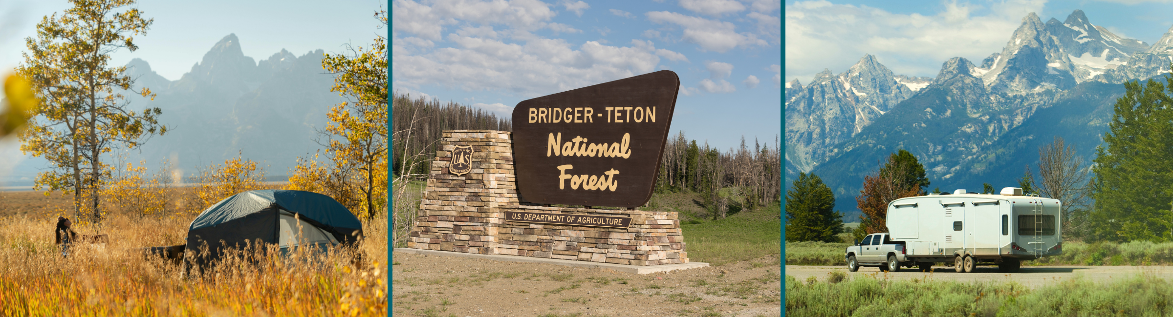 Collage of camping spots near Jackson Hole